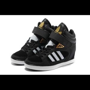 adidas gazelle silver green womens Cutting Edge Women's Black Wedge Sneakers, 4 inch Heel, Man-Made Upper, for Women, Size 10, Black| Rave Shoes main image 1